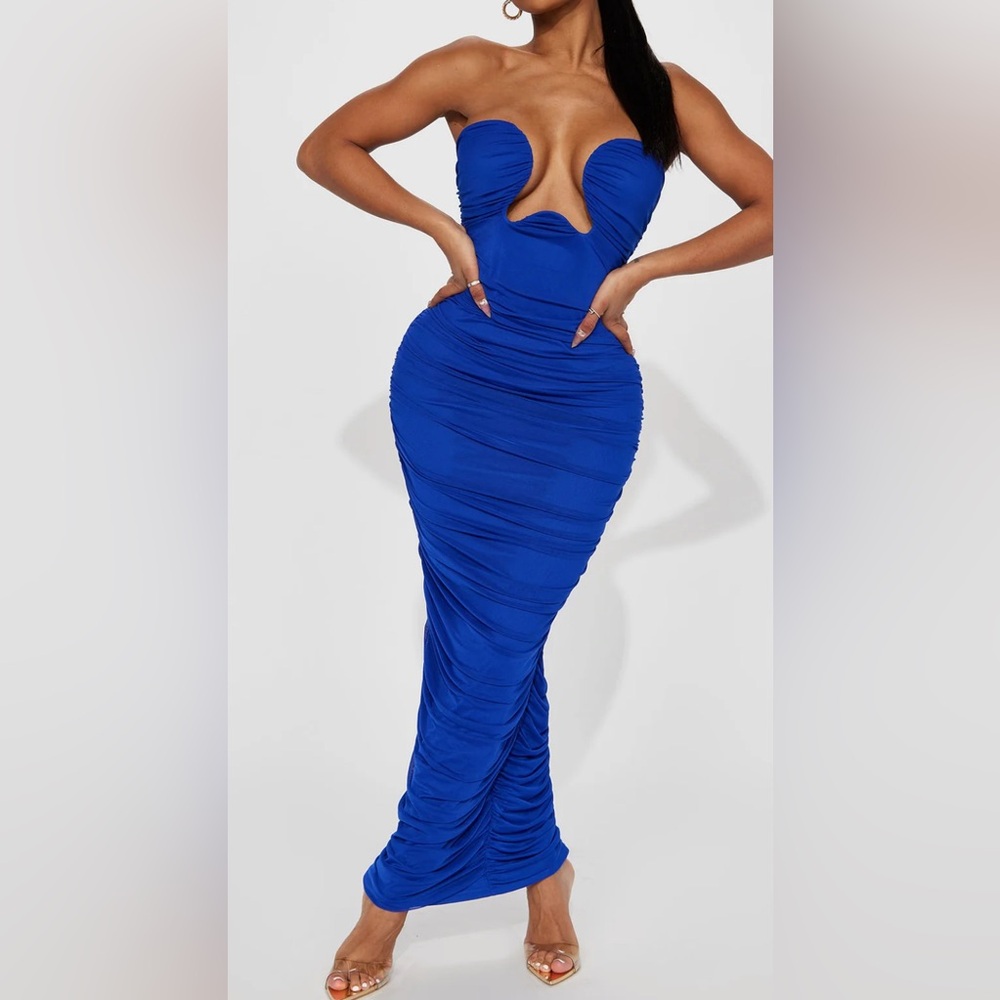 Fashion Nova Royal Blue Strapless Maxi Dress